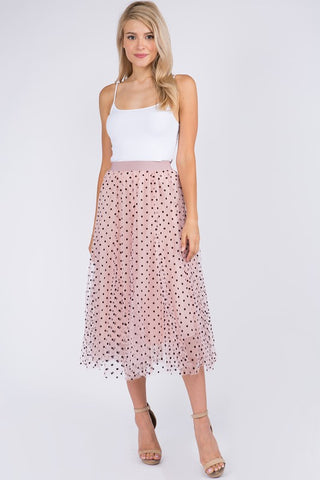 3D POLKA DOT LAYERED TULLE MIDI SKIRT