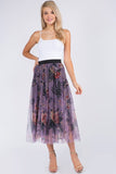Tulle Layered Floral  Print  Midi Skirt