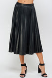 Pleated Midi Vegan Leather Skirt