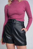 SHORTS BLACK WITH BELT IN FAUX LEATHER-3023401