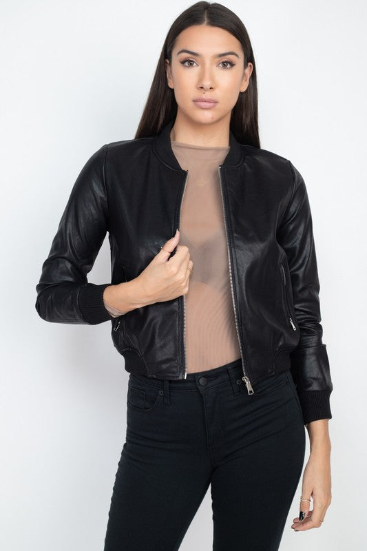 Faux Leather Bomber Jacket