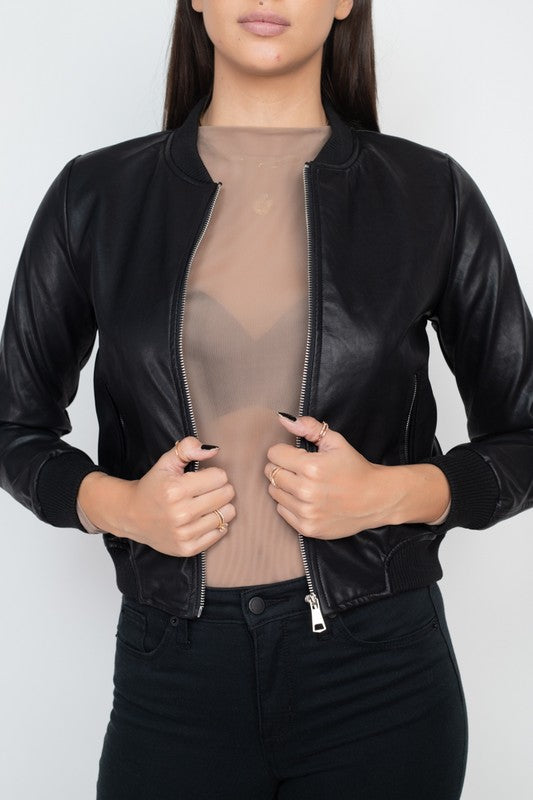 Faux Leather Bomber Jacket