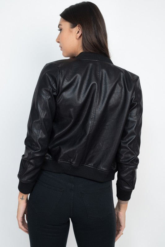 Faux Leather Bomber Jacket
