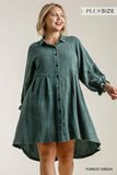 Button Down Ruffle Cuffed Long Sleeve Dress in Plus Sizing