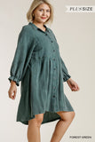 Button Down Ruffle Cuffed Long Sleeve Dress in Plus Sizing