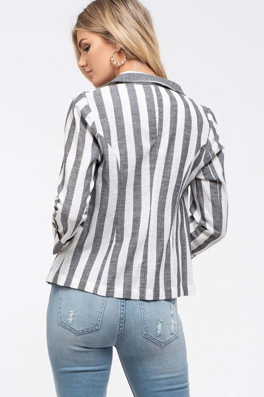 Striped Blazer with mock Pockets