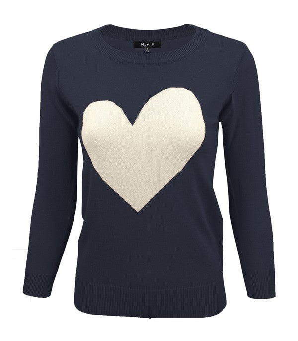 Love Heart Chenille Crew-neck Pullover Sweater -mk3595