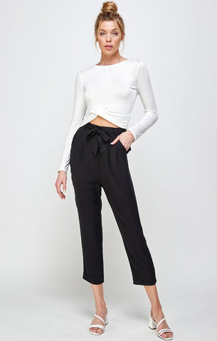 BLACK COMFY CAPRI PANTS WITH A PAPER BAG WAIST