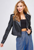 Cropped Faux Leather Blazer
