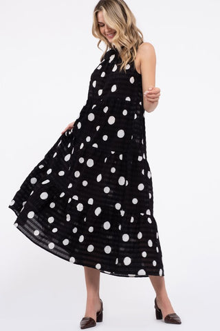 LAYERED POLKA DOT PRINTED DRESS