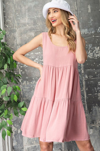 BABYDOLL TIERED LINEN MINI DRESS