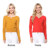 Gem Button Crew Neck Long Sleeve Sweater Cardigan