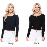 Gem Button Crew Neck Long Sleeve Sweater Cardigan