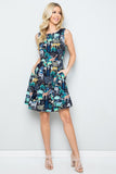 ANIMAL WORLD PRINT SKATER DRESS WITH POCKET, LINING AND TIE BACK