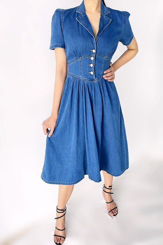 Short Sleeve Button Down Denim Dress