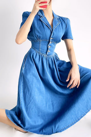 Short Sleeve Button Down Denim Dress