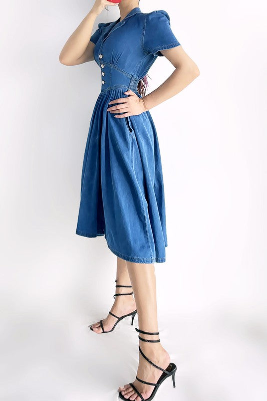 Short Sleeve Button Down Denim Dress