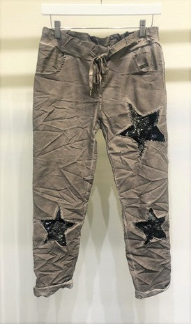 SEQUIN STAR CRINKLE JOGGER PANTS