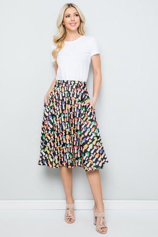 ALL OVER MUSHROOM PRINT SKIRT WITH POCKETS