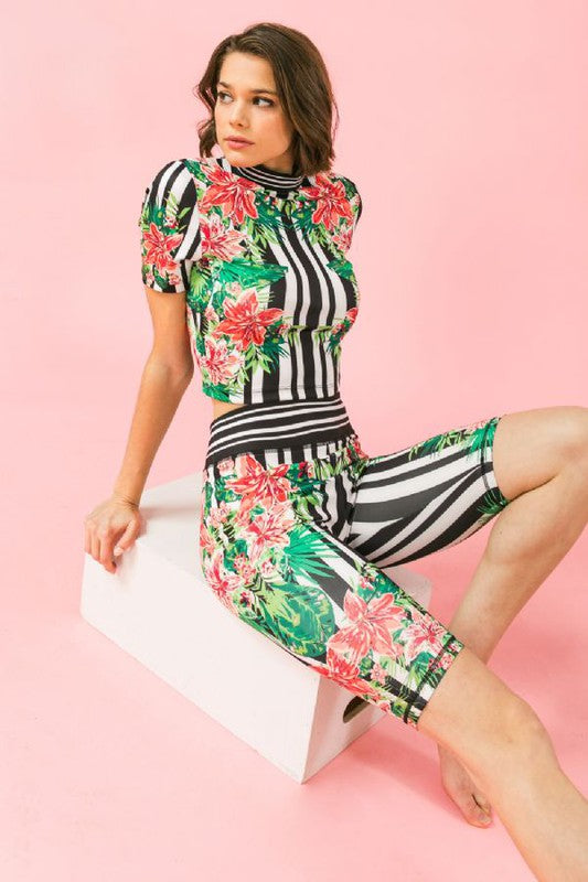 Matching Tropical striped biking set