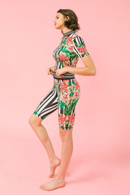 Matching Tropical striped biking set