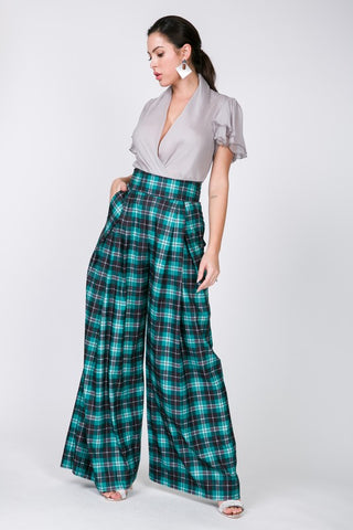 HIGH WAIST  WIDE LEG  PALAZZO PLAID PANTS