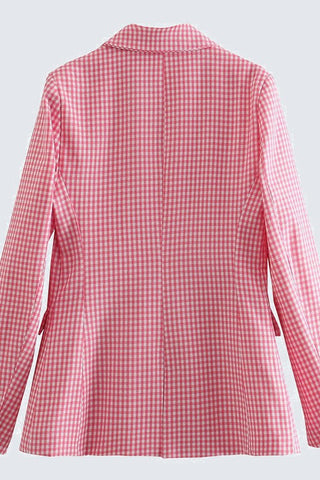 Double Button Gingham Plaid Blazer Jacket