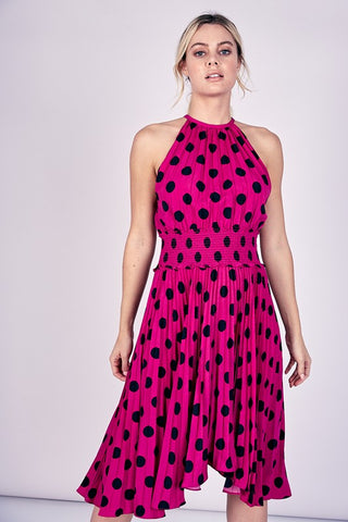 PLEATED POLKADOT DRESS