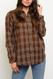 BUTTON FRONT POCKET DETAIL PLAID TOP