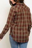 BUTTON FRONT POCKET DETAIL PLAID TOP
