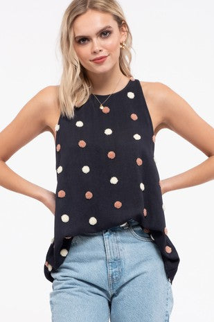 Two Tone Sugar Ball  Dot Woven top