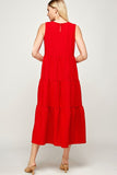 Round Neck Sleeveless Tiered Midi Dress