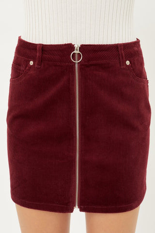 High Waist Zip Up Front Corduroy Mini Skirt