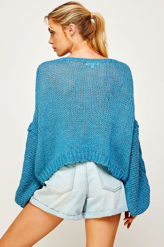 BOXY LOOSE CHUNKY CABLE KNIT OVERSIZE SWEATER
