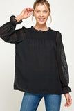 Dot Textured Smocked Casual Top
