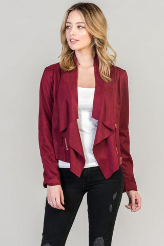 Long Sleeve Faux Suede Jacket-LA0199T