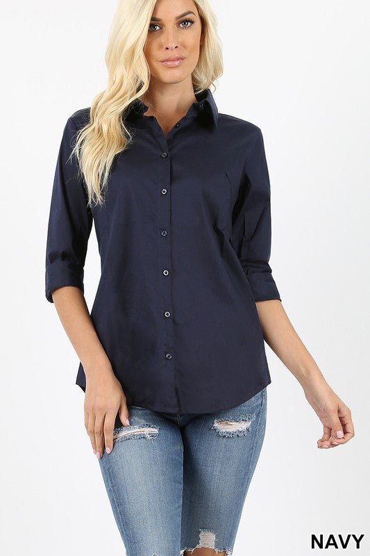 COTTON 3/4 FOLDED SLEEVE CLASSIC SHIRT-GT-045