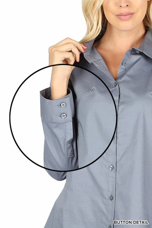 COTTON LONG SLEEVE CLASSIC SHIRT - MISSY FIT-GT-046