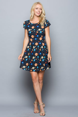 Celestial planets print dress-DR 1901