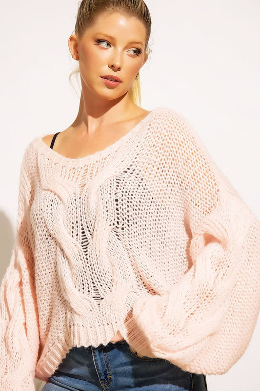 BOXY LOOSE CHUNKY CABLE KNIT OVERSIZE SWEATER