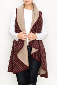Contrasting Color Striped Drape Vest-FC-AV284
