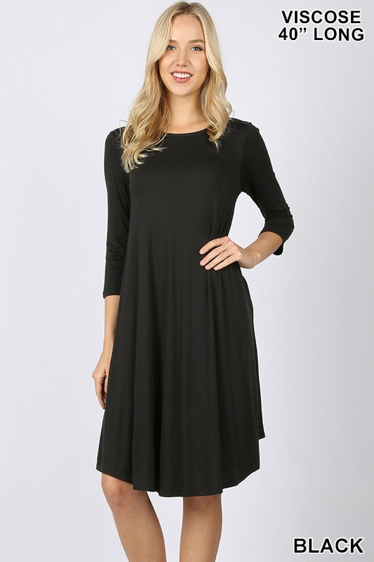 VISCOSE 3/4 SLEEVE ROUND NECK KNEE LENGTH DRESS- VD -7002 II 40 INCH