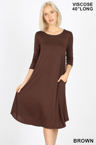 VISCOSE 3/4 SLEEVE ROUND NECK KNEE LENGTH DRESS-  VD -7002 II 40 INCH