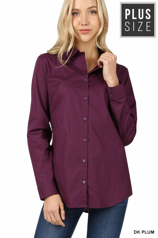 PLUS COTTON LONG SLEEVE CLASSIC SHIRT - MISSY PLUS