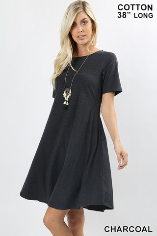 SHORT SLEEVE A-LINE DRESS-CS-4595P