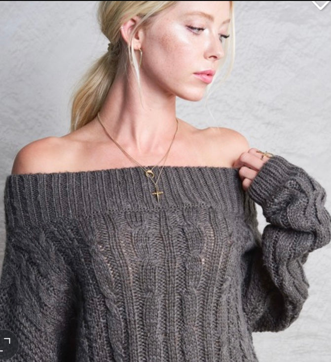 Off Shoulder Knit Sweater Knit Sweater-mls1040-b31