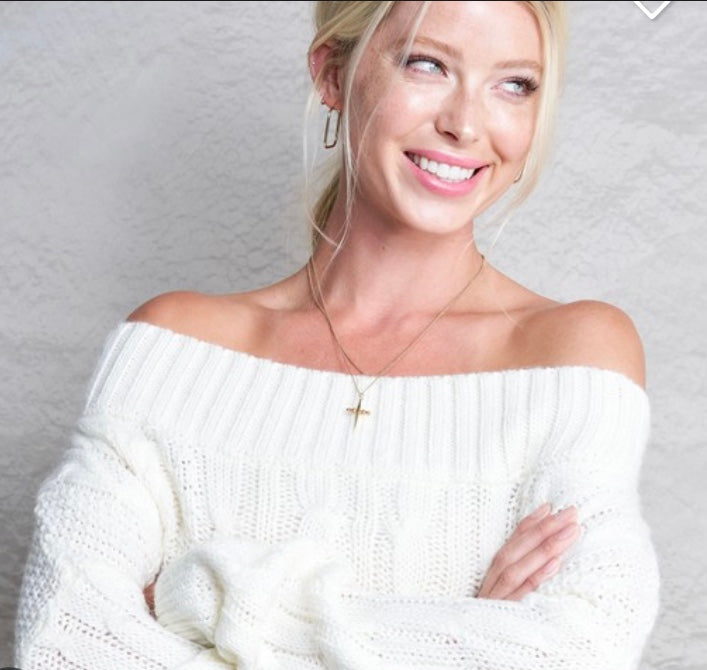 Off Shoulder Knit Sweater Knit Sweater-mls1040-b31