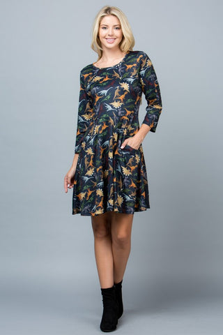 Dino Dress w/ Sleeves and pockets