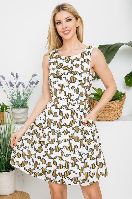 All Over Dog Print Dress with pockets