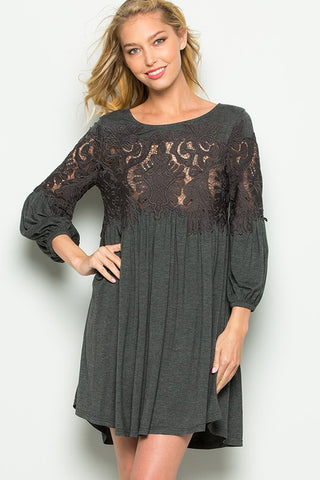 Crochet Lace Detail Dress. 32"   W5075